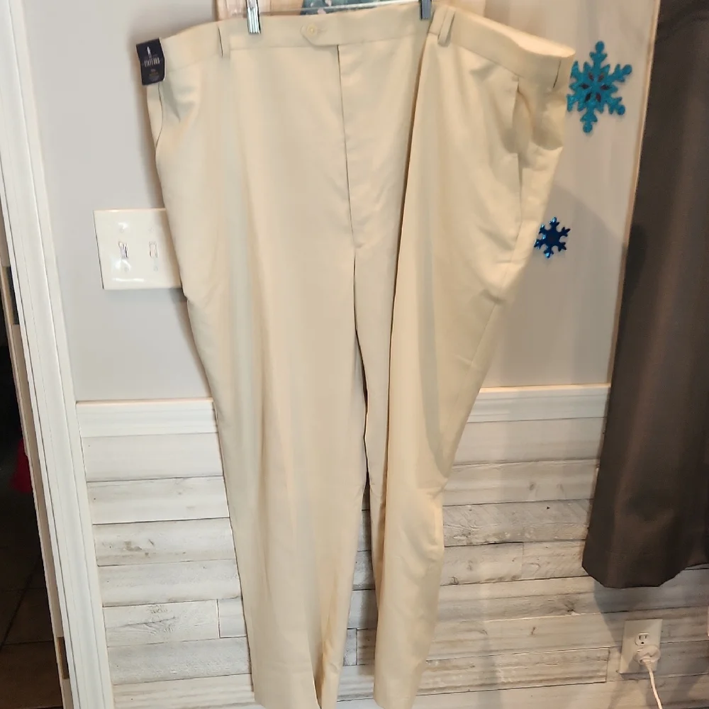 NWT Stafford Travel Suit Separate Big & Tall Fit Men's Cream Dress Pants 56 X 32 - Picture 1 of 10